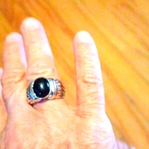 Black Oval  Cabochan Mens  925 Sterling  Silver Ring sz 8